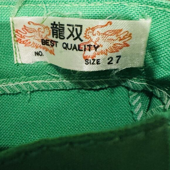 Vintage 60s 70s Pants Kelly Green High Waist Flares Side Leg 27 Retro Disco Mod - Picture 3 of 8